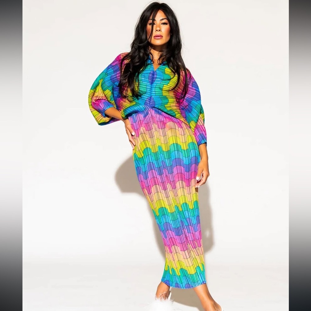 Dressed in LALA Woman of the Hour Dress in Kaleidoscope